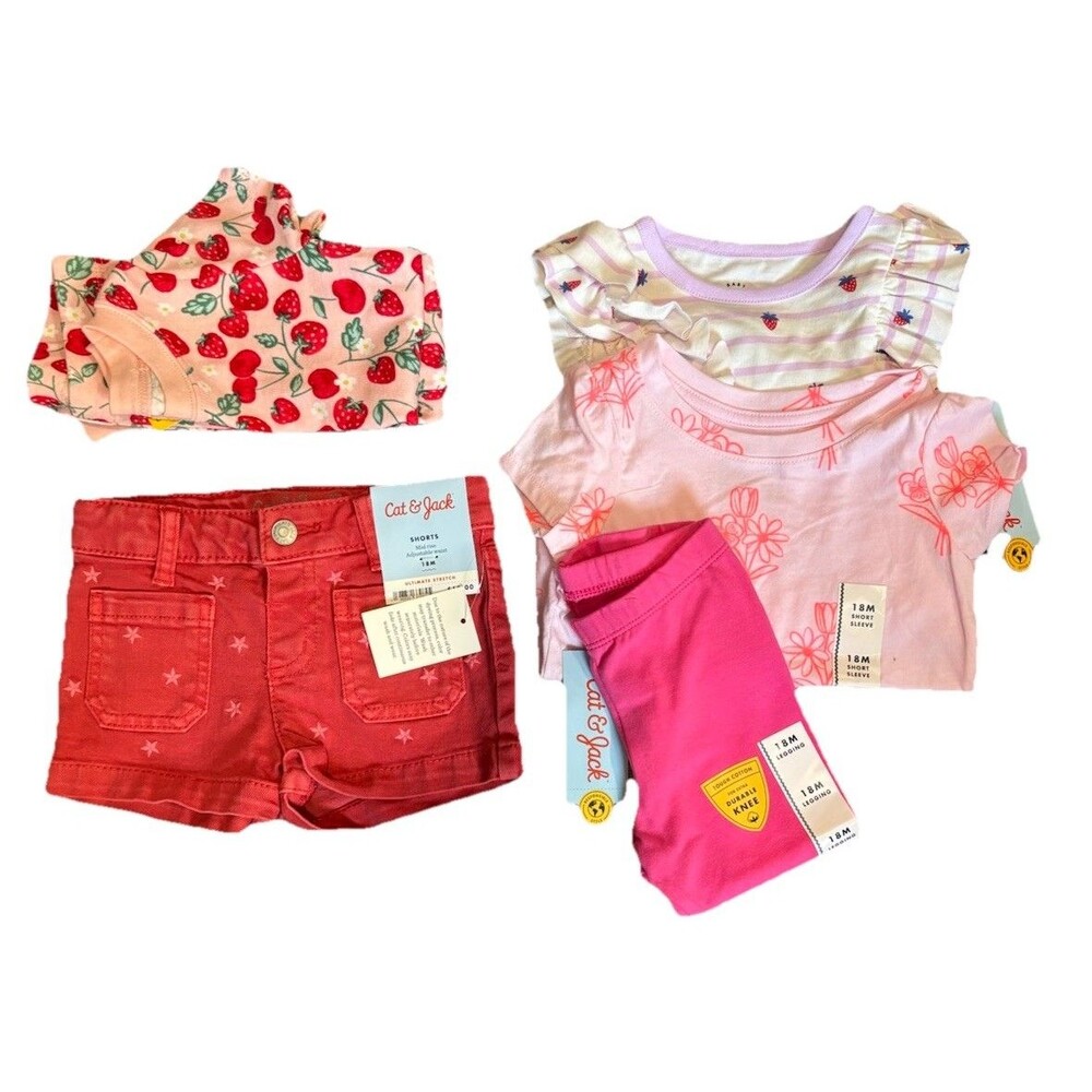 Cat & Jack Baby Girl 18M Clothing Lot Tops Bodysuit Shorts Leggings Cotton